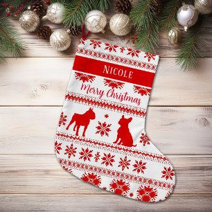 Röd nordisk Boston Terrier Hund Jul Stor Julstrumpa