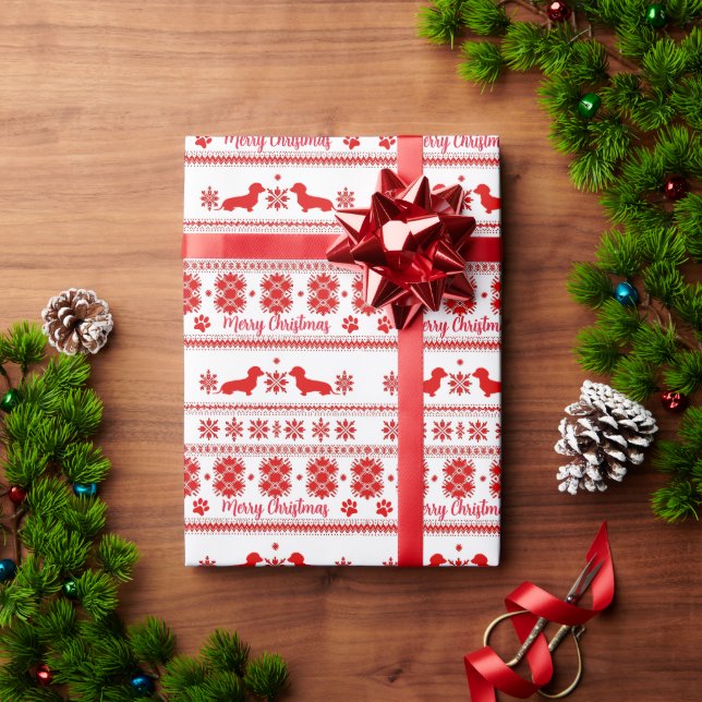 Röd nordisk dachshund hund jul presentpapper (Julgåva)