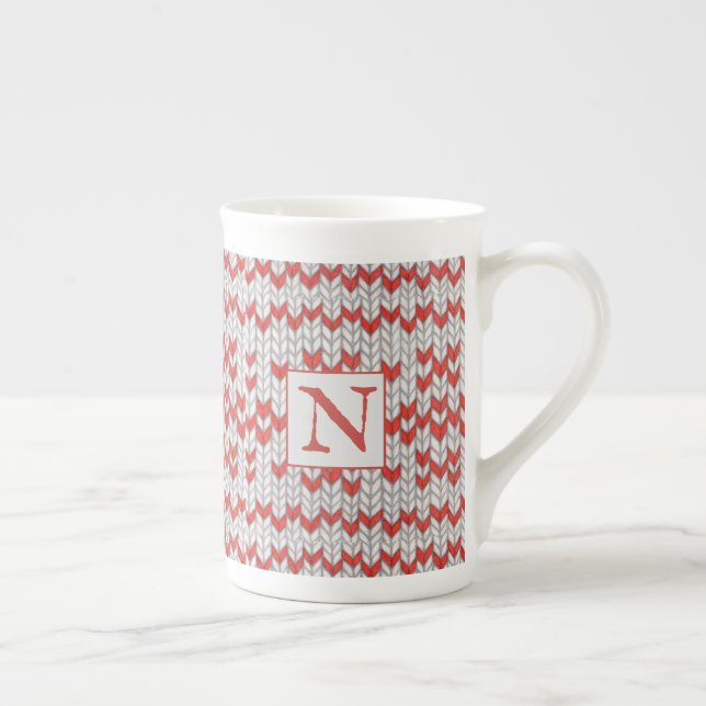 RÖD NORDISK STICKAD Benporسلinmugg + Initial Benporslin Mugg (Höger)
