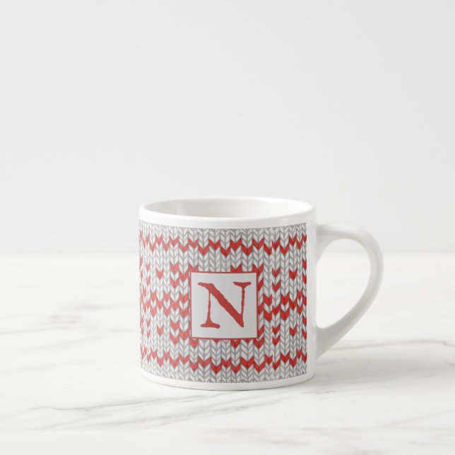 RÖD NORDISK STICKAD Espressokopp + Initial (Höger)