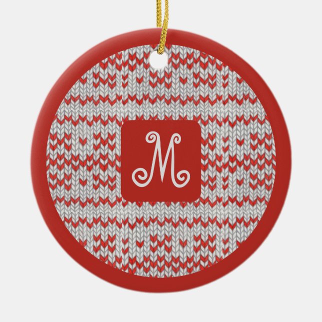 RÖD NORDISK STICKAD Keramisk Cirkel Ornament (Framsidan)