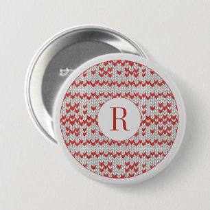 RÖD NORDISK STICKAD Rund knapp + Initial
