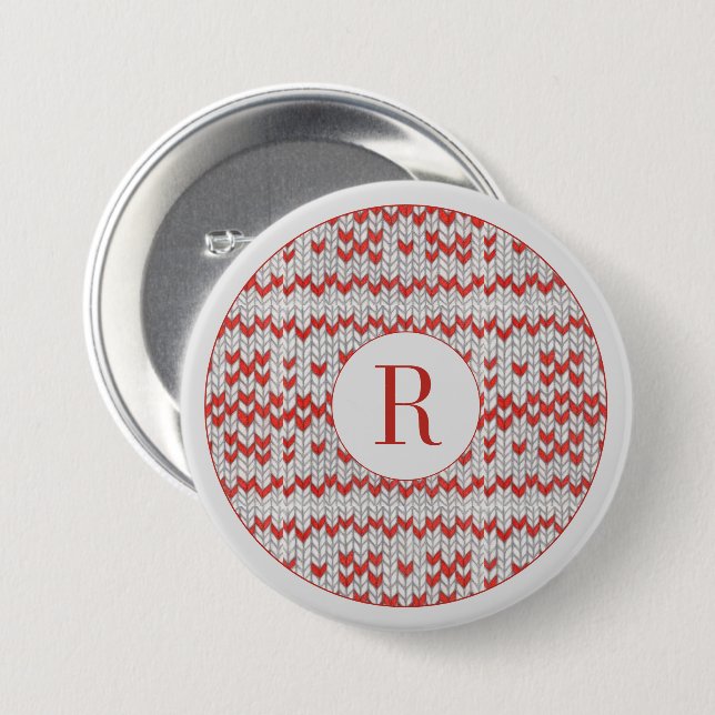 RÖD NORDISK STICKAD Rund knapp + Initial (Framsida & baksida)