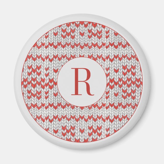 RÖD NORDISK STICKAD Rund Magnet + Initial  (Framsidan)
