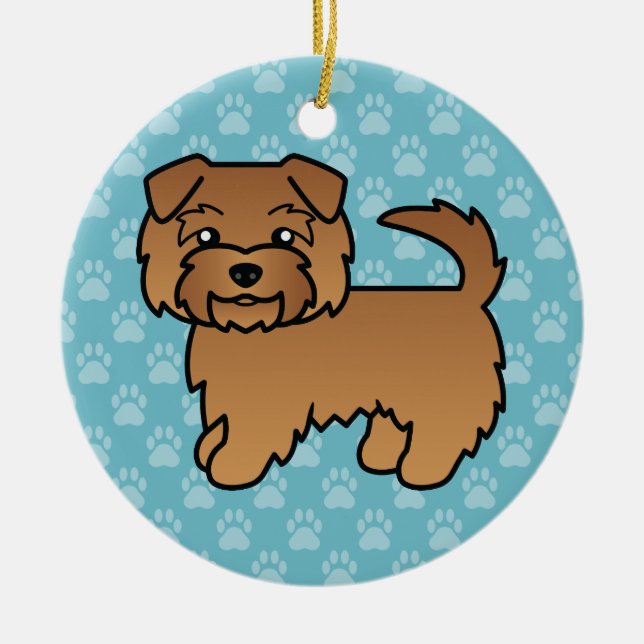 Röd Norfolk Terrier Hund Tecknad Illustration Julgransprydnad Keramik (Framsidan)