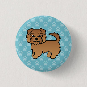 Röd Norfolk Terrier Tecknad Hund På Blå Bakgrund Knapp