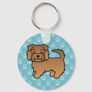 Röd Norfolk Terrier Tecknad Hund På Blå Bakgrund Nyckelring
