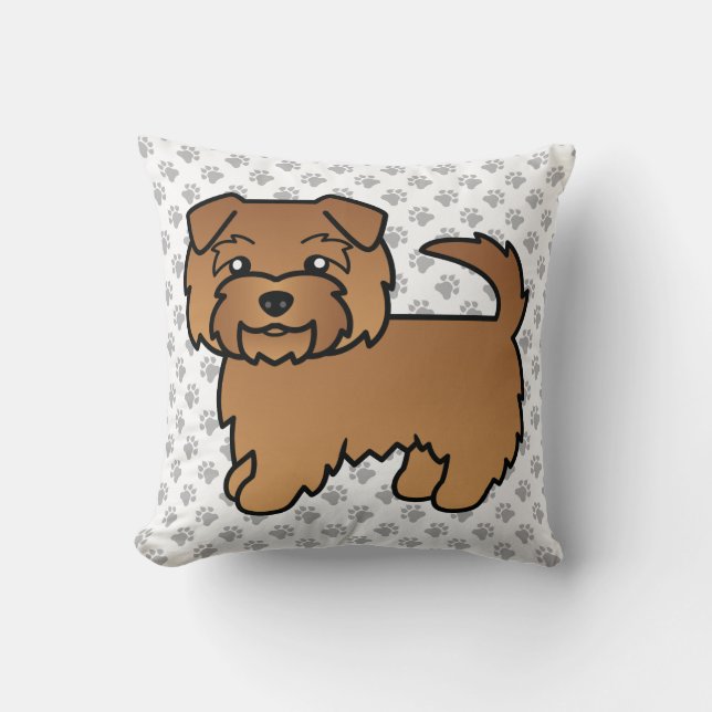 Röd Norfolk Terrier Tecknad Hund & Tassar Kudde (Framsida)