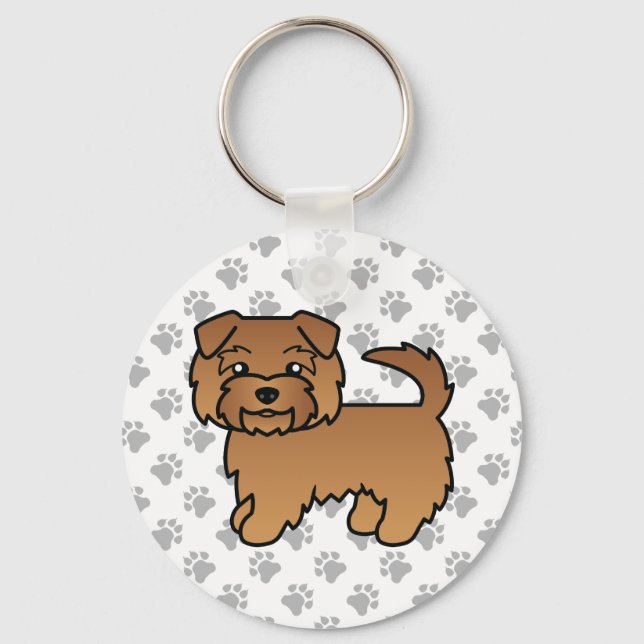 Röd Norfolk Terrier Tecknad Hund & Tassar Nyckelring (Framsida)