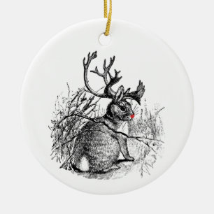 Röd Nosed Jackalope prydnad Julgransprydnad Keramik