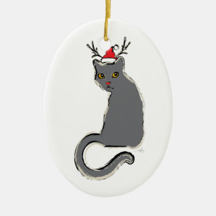 Röd-Nosed julSanta katt Julgransprydnad Keramik