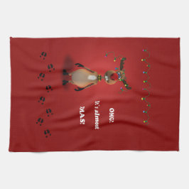 Röd Nosed ren för rolig jul Kökshandduk