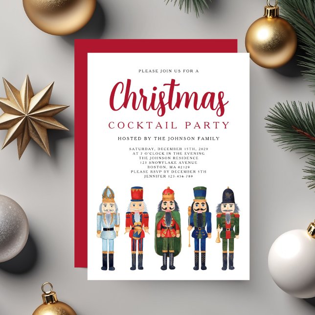 Röd nötknäppare jul cocktailfest inbjudningar (Red Nutcracker Christmas Cocktail Party Invitation)