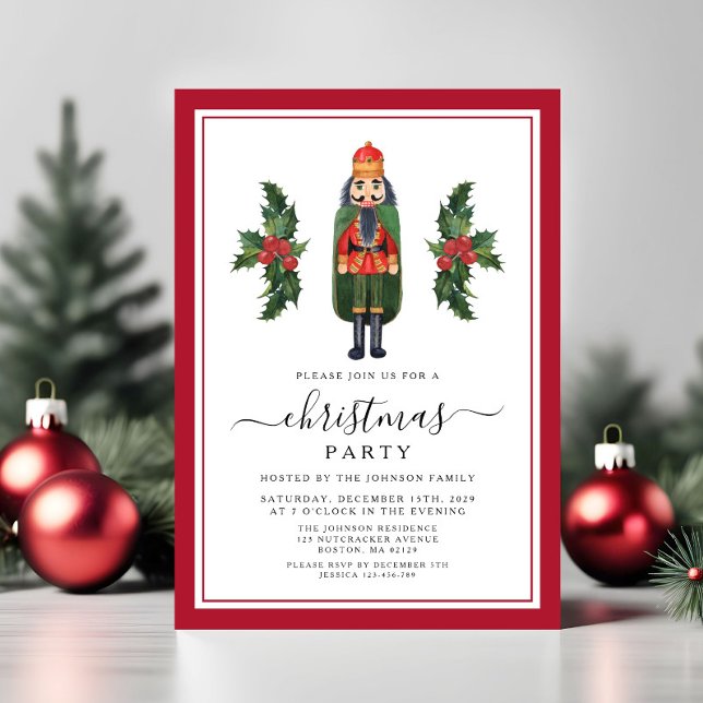 Röd nötknäppare julfest inbjudningar (Red Nutcracker Christmas Party Invitation)