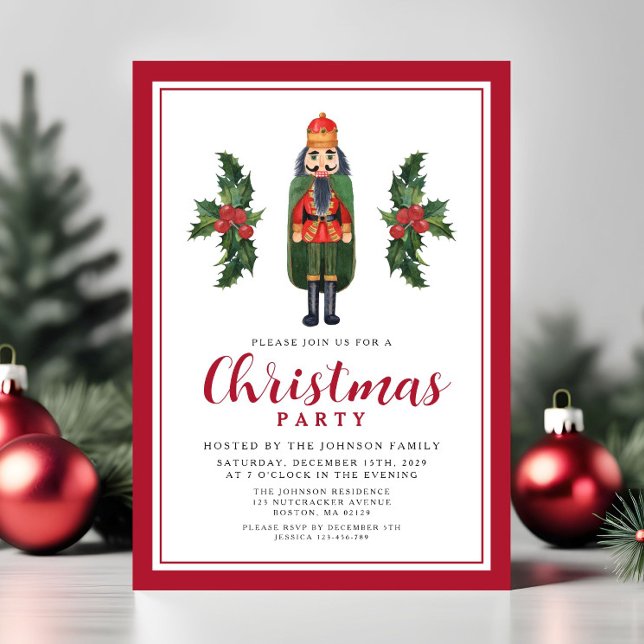 Röd nötknäppare julfest inbjudningar (Red Nutcracker Christmas Party Invitation
)