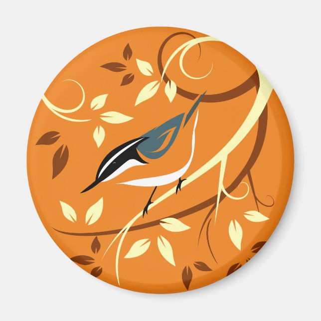 Röd nuthatch på Stiliserad Träd Gren Magnet (Framsidan)
