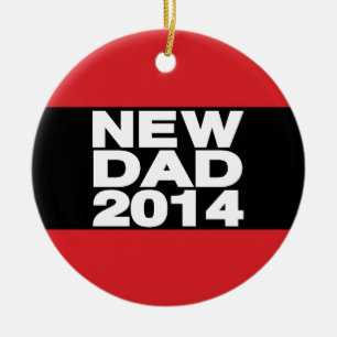 Röd ny pappa Lg 2014 Julgransprydnad Keramik