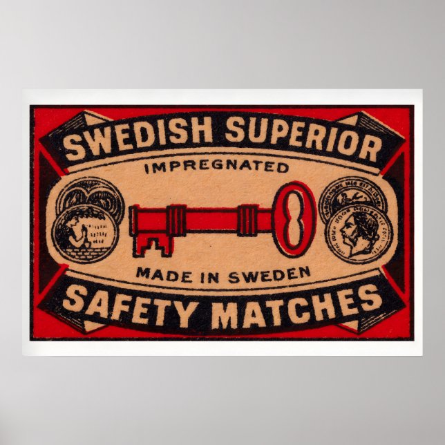 Röd nyckel - Tändsticksaskutskrift - Sverige Väggk Poster (Framsidan)