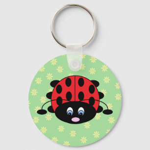 Röd nyckelpiga med blommor Keychain Nyckelring