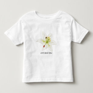 Röd nyckelpiga rosa Lily blomma anpassat namn barn T Shirt