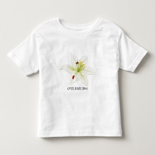 Röd nyckelpiga rosa Lily blomma anpassat namn barn T Shirt (Framsida)