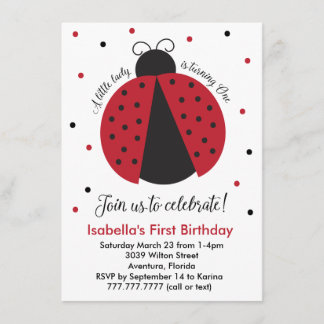 Röd nyckelpigaflicka första födelsedag inbjudningar