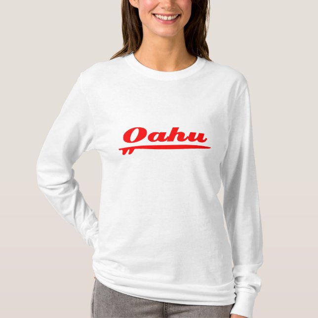 Röd Oahu surfingbräda Tee Shirt (Framsida)