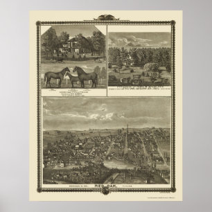 Röd Oak, panorama- karta för IA - 1875 Poster