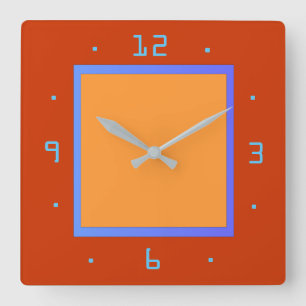 Röd och ägg-Gult med Blue Trim > Plain Clocks Fyrkantig Klocka