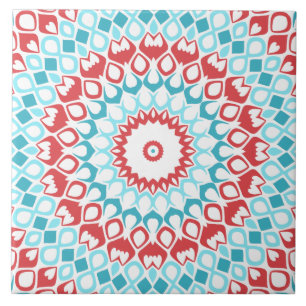 Röd och Aqua Geometrisk Mandala Mönster Kakelplatta