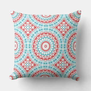 Röd och Aqua Geometrisk Mandala Mönster Kudde