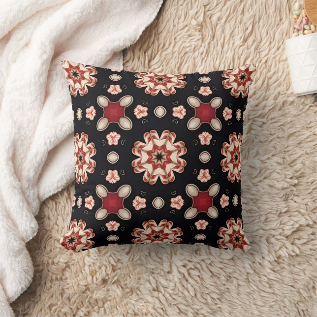 Röd och beige geometrisk blommig  kudde (Filt)