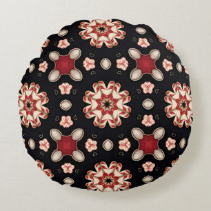 Röd och beige geometrisk blommig rund kudde