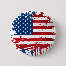 Röd och blå akvarellsprut USA-flagga Knapp