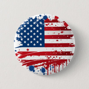 Röd och blå akvarellsprut USA-flagga Knapp