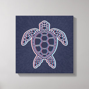 Röd och blå Anaglyph 3D Glitch Effect Sea Turtle Canvastryck