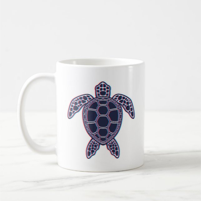 Röd och blå Anaglyph 3D Glitch Effect Sea Turtle Kaffemugg (Vänster)