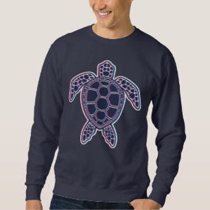 Röd och blå Anaglyph 3D Glitch Effect Sea Turtle Lång Ärmad Tröja