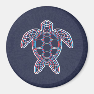 Röd och blå Anaglyph 3D Glitch Effect Sea Turtle Magnet