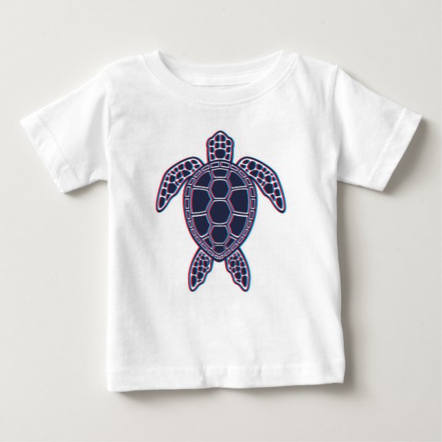 Röd och blå Anaglyph 3D Glitch Effect Sea Turtle T Shirt (Framsida)