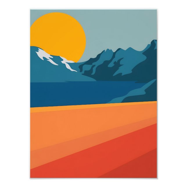 Röd och blå bergslandskap - Retro utomhus Adve Fototryck (Framsidan)