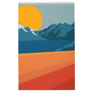 Röd och blå bergslandskap - Retro utomhus Adve Kalender