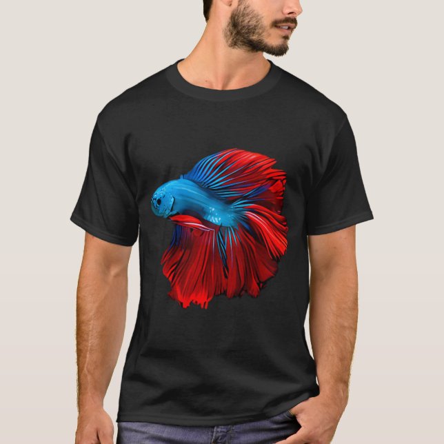 Röd och blå Betta-fisk T Shirt (Framsida)