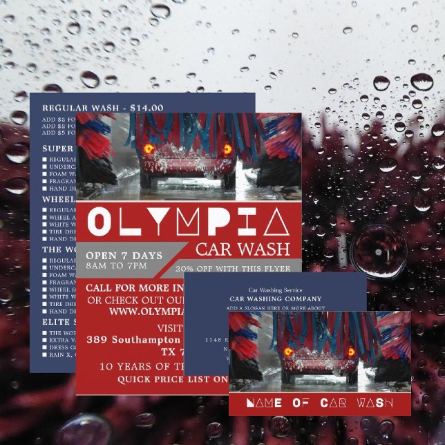 Röd och blå bil Tvättar, Städning servicereklam Reklamblad (Skapare uppladdad)