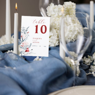 Röd och blå blomma Blommigt Bröllop Bordsnummer