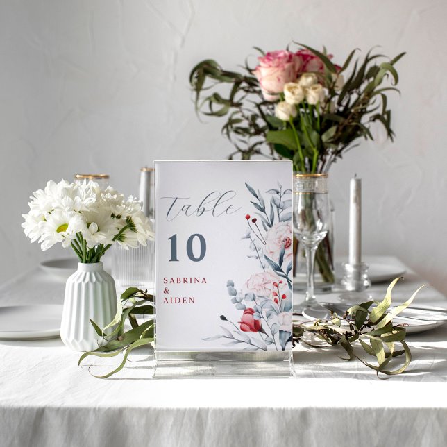 Röd och blå blomma Blommigt Bröllop Bordsnummer (Skapare uppladdad)