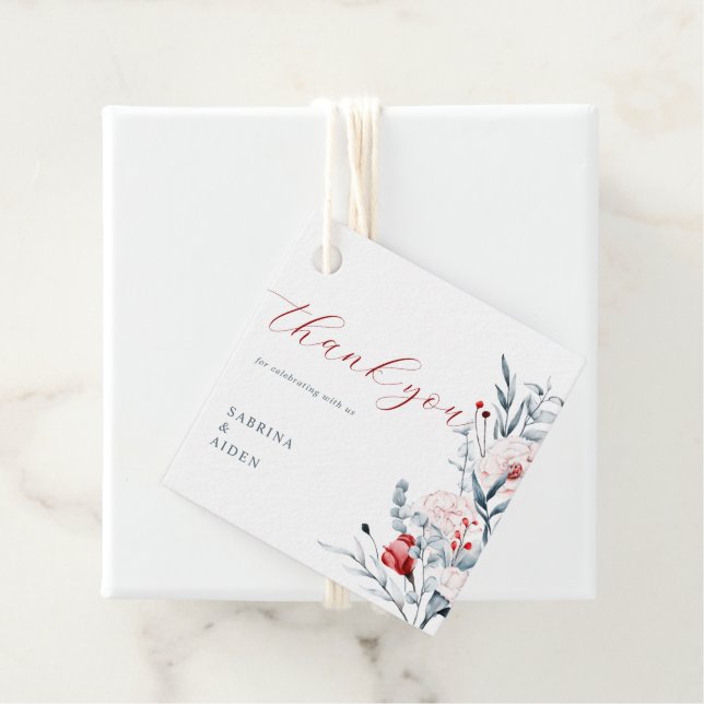 Röd och blå blomma Blommigt Bröllop Gåvor Etiketter (På plats)