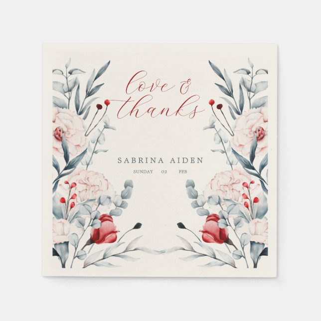 Röd och blå blomma Blommigt Bröllop Pappersservett (Framsidan)