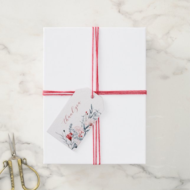 Röd och blå blomma Blommigten Bröllop Tack Presentetikett (Med Snöre)