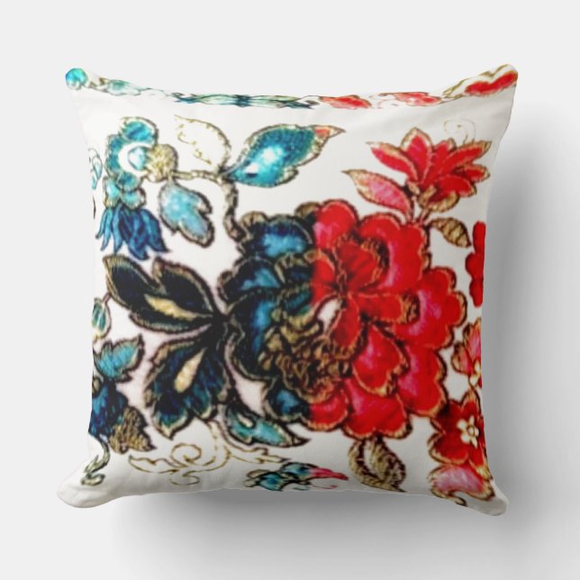 Röd och blå blomma kudde (Framsida)